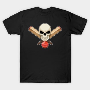 Skull at Cricket with Cricket bat T-Shirt